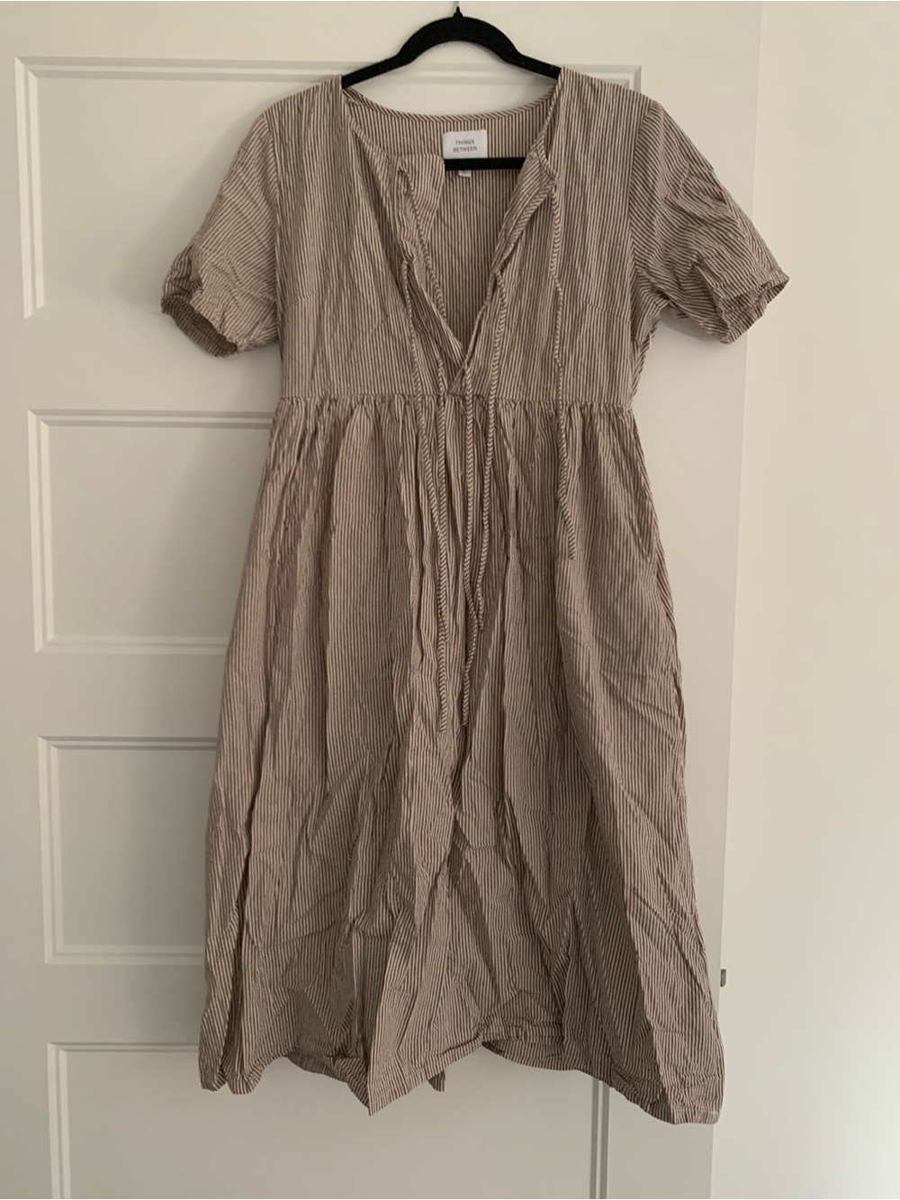 Things Between Cotton Striped Dress Size Large Front Ties